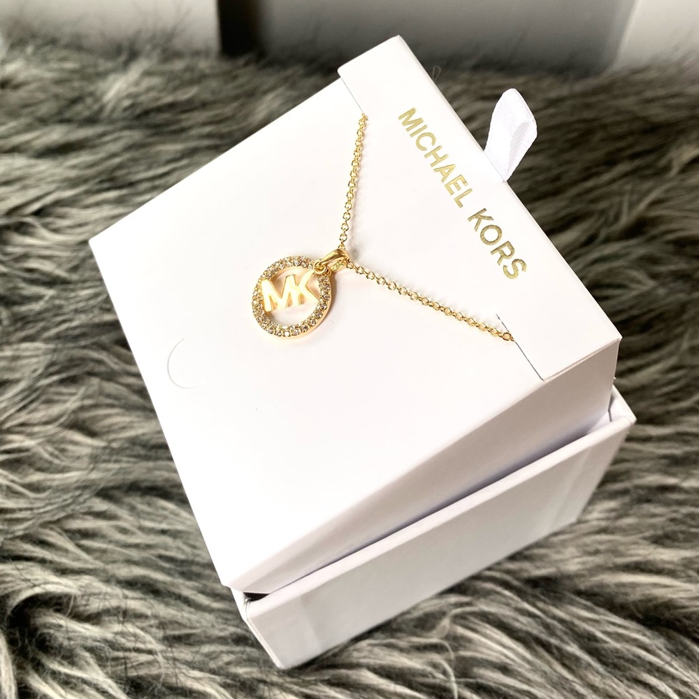 NWT authentic MK gold tone pave logo pendant - Picture 2 of 5